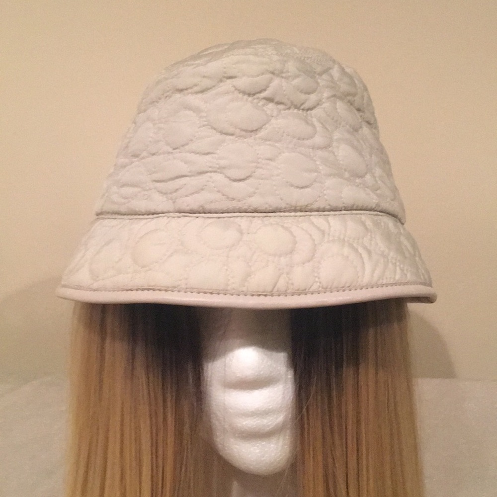 COACH Cream Quilted Logo Bucket Hat